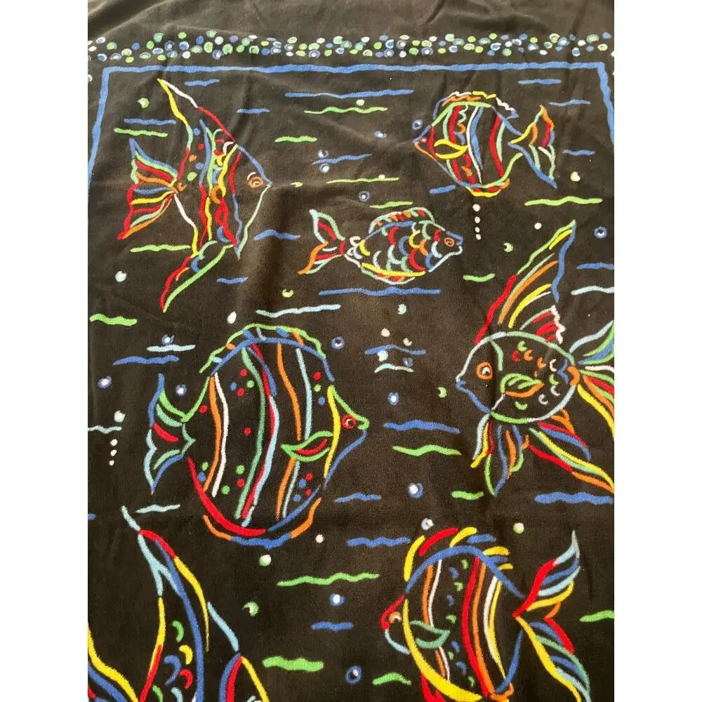 Vintage Terrisol Tropical Fish Mola Style Beach Towel 100% Cotton 64x37
